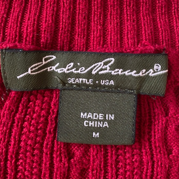 Eddie Bauer Womens Red Cable Knit Button Up Crew Neck Sweater. Sz-M - Picture 14 of 16